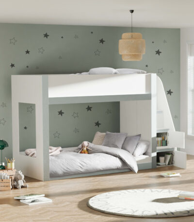 Gaia 90cm Single Bunk Bed – White and Silver