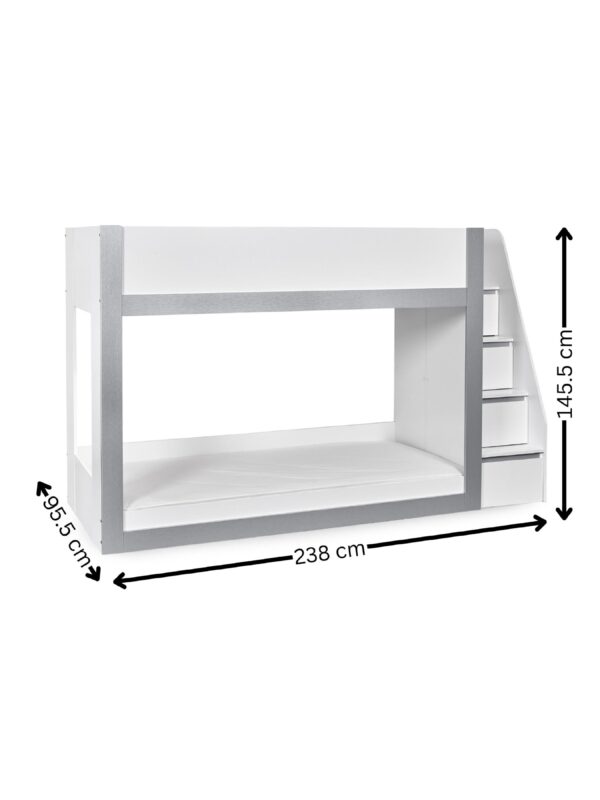 Gaia 90cm Single Bunk Bed - White and Silver - Image 11