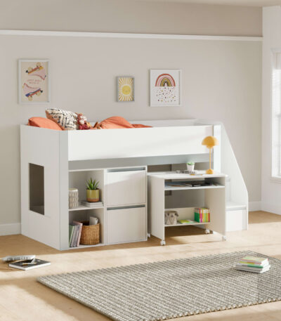 Gaia 90cm Single Midsleeper – White and Silver