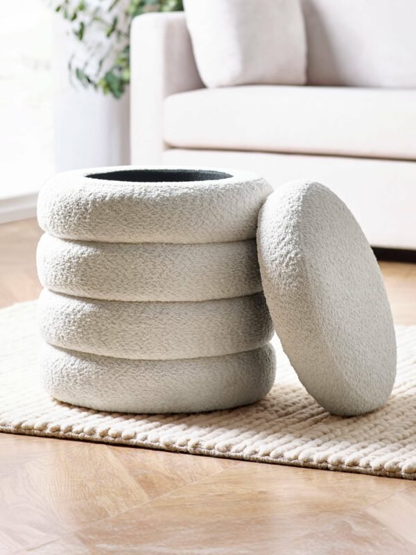 Hailey Ivory Bouclé Upholstered 40cm Storage Stool - Image 2