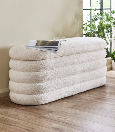 Hailey Ivory Boucle Upholstered Ottoman Storage Bench