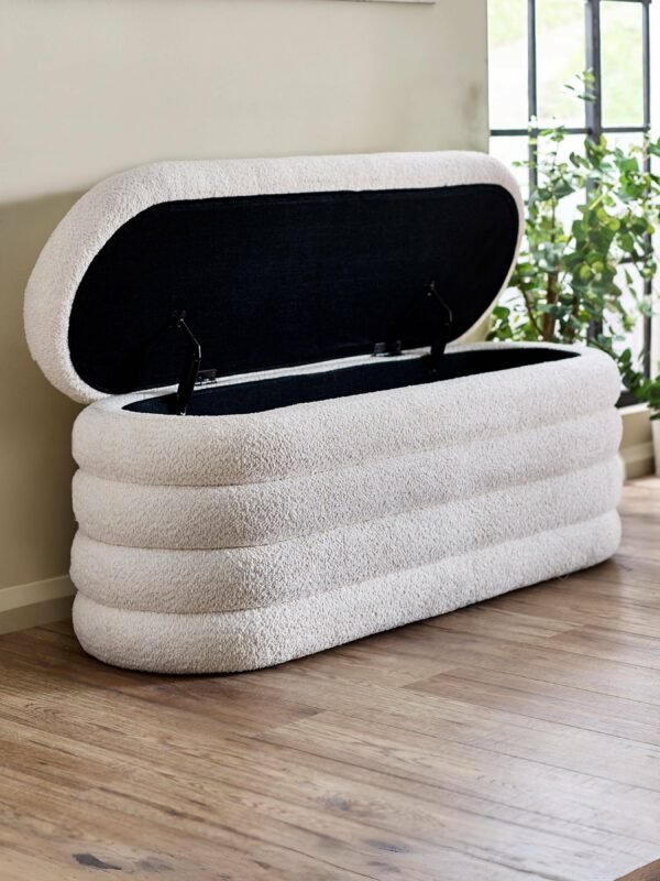 Hailey Ivory Boucle Upholstered Ottoman Storage Bench - Image 2