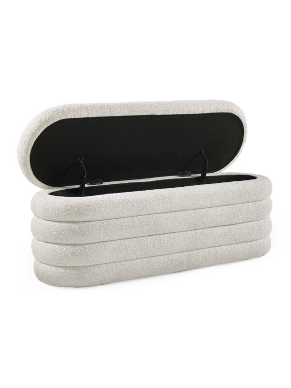 Hailey Ivory Boucle Upholstered Ottoman Storage Bench - Image 4