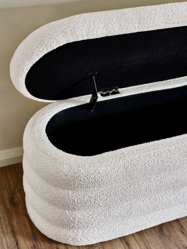 Hailey Ivory Boucle Upholstered Ottoman Storage Bench - Image 9