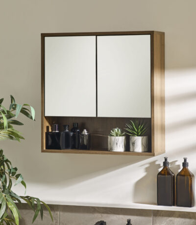 Hampshire Walnut Effect Mirrored Bathroom Wall Cabinet