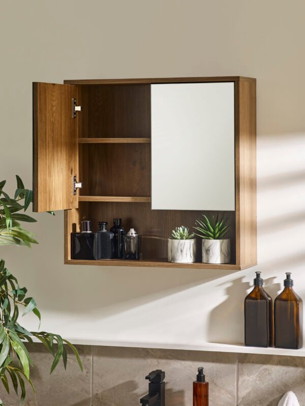 Hampshire Walnut Effect Mirrored Bathroom Wall Cabinet - Image 2