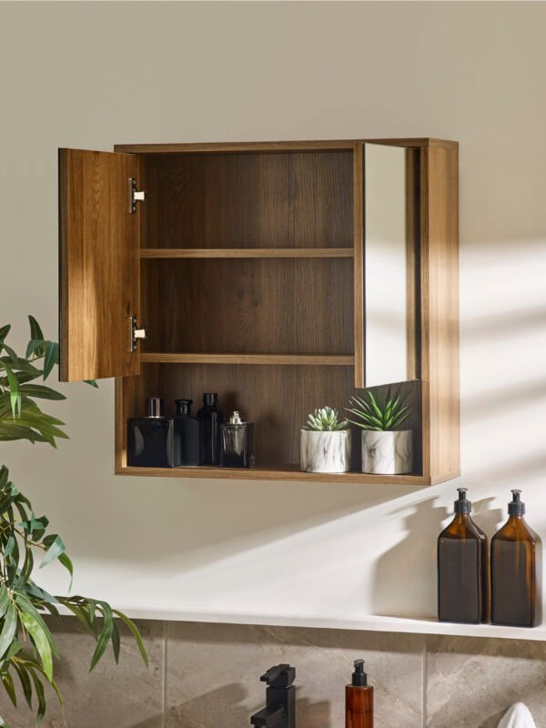 Hampshire Walnut Effect Mirrored Bathroom Wall Cabinet - Image 3