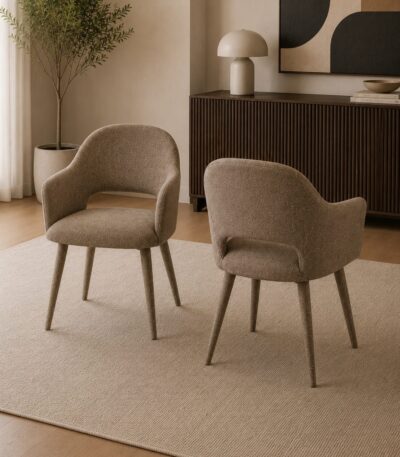 Hazel Upholstered Dining Chair (Set of 2) – Taupe Textured Fabric