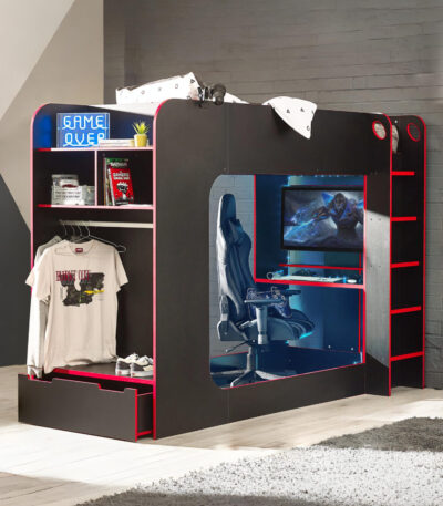 Impact 90cm Single Black and Red Gaming Bunk/Loft Bed