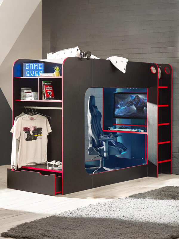 Impact 90cm Single Black and Red Gaming Bunk/Loft Bed