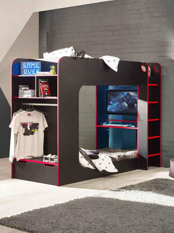 Impact 90cm Single Black and Red Gaming Bunk/Loft Bed - Image 2