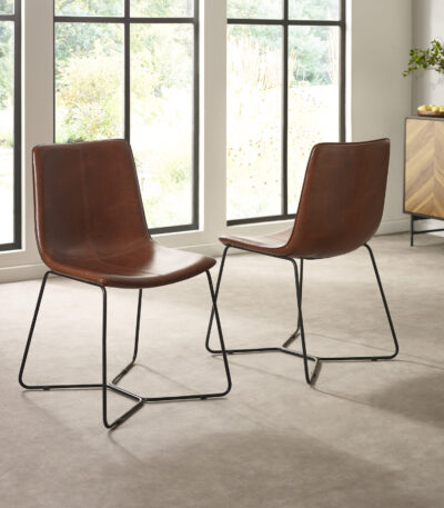 Joren Set of 2 Tan Brown PU Leather Dining Chairs