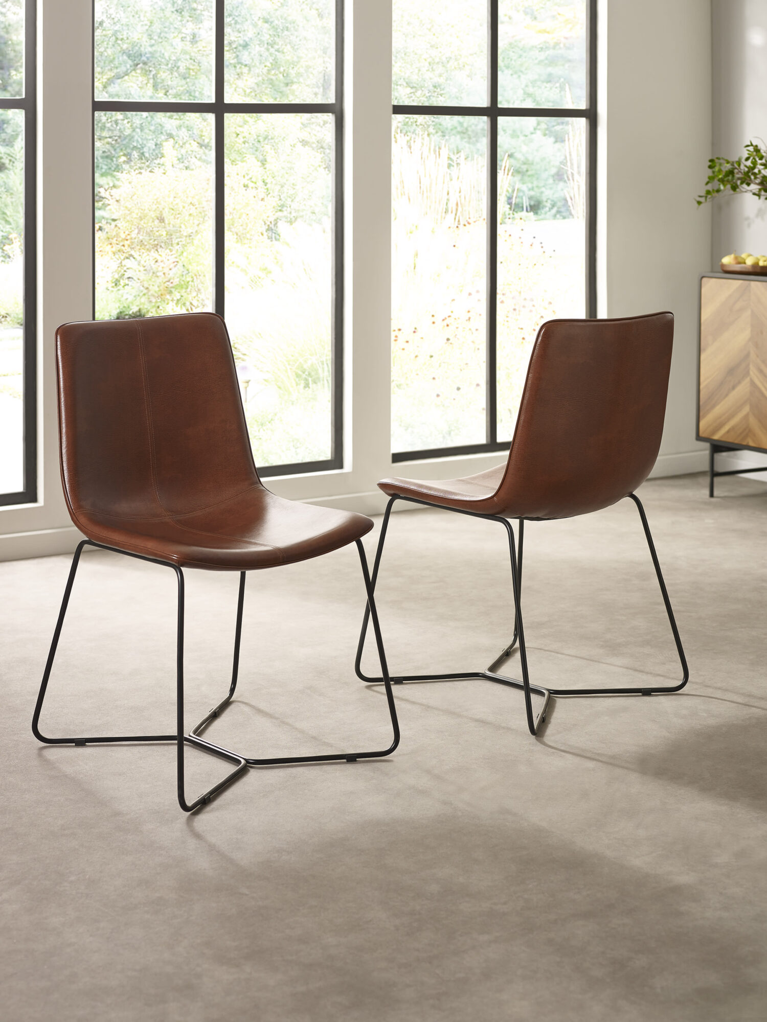 JOR101_1 Joren Set of 2 Tan Brown PU Leather Dining Chairs - Image 1