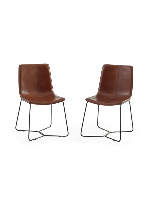 Joren Set of 2 Tan Brown PU Leather Dining Chairs - Image 3