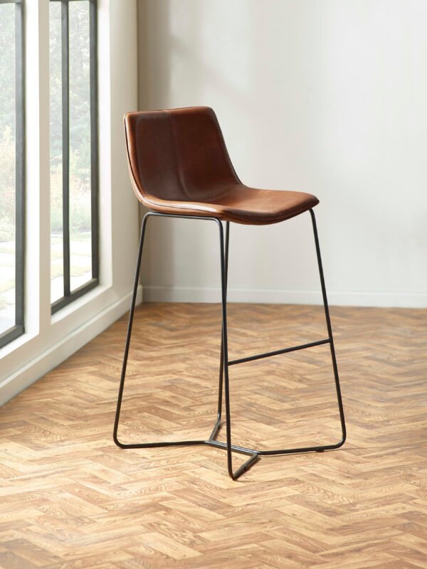 Set of 2 Joren Tan Brown PU Leather Bar Stools - Image 2