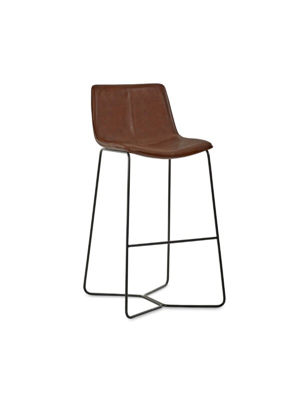 Set of 2 Joren Tan Brown PU Leather Bar Stools - Image 3