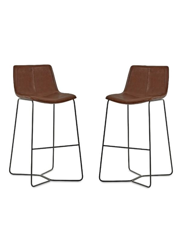 Set of 2 Joren Tan Brown PU Leather Bar Stools - Image 4
