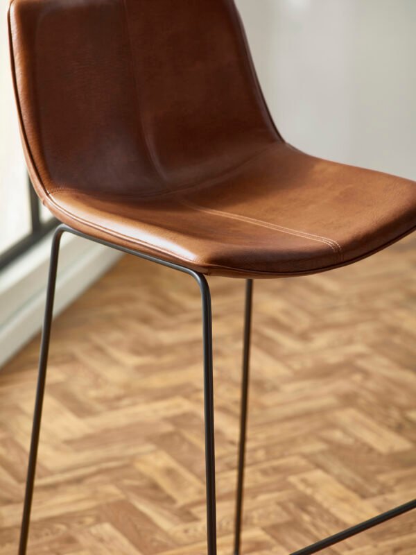 Set of 2 Joren Tan Brown PU Leather Bar Stools - Image 8