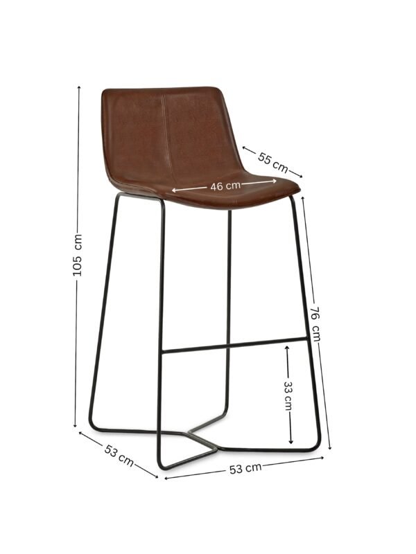 Set of 2 Joren Tan Brown PU Leather Bar Stools - Image 9