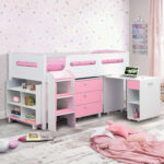 Kimbo 90cm Single Pink and White Midsleeper Cabin Bed with Desk