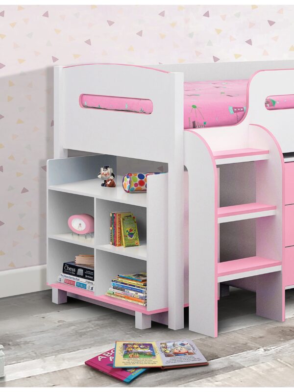 Kimbo 90cm Single Pink and White Midsleeper Cabin Bed with Desk - Image 4