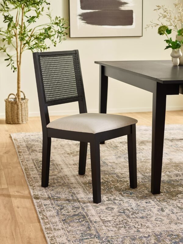 Knoxley Set of 2 Black Oak Rattan Back Dining Chairs