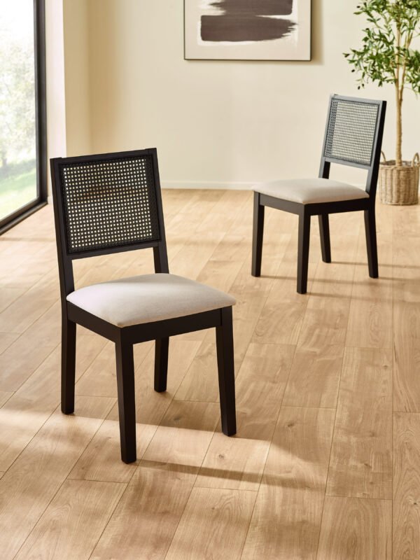 Knoxley Set of 2 Black Oak Rattan Back Dining Chairs - Image 2
