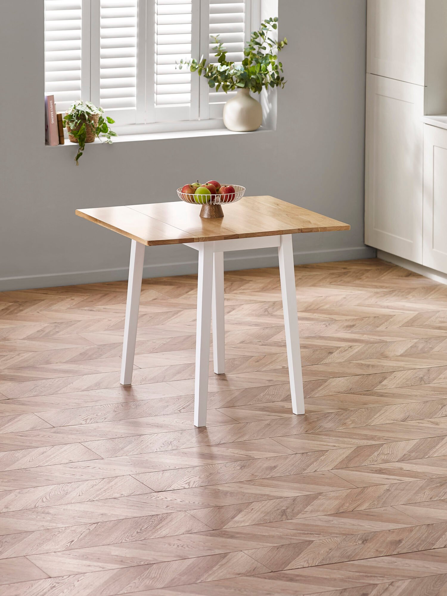 LIN006_1 Linwood White and Oak 75 x 90cm Drop Leaf Extending Dining Table