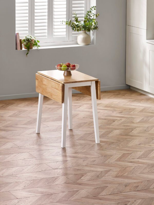 Linwood White and Oak 75 x 90cm Drop Leaf Extending Dining Table - Image 2