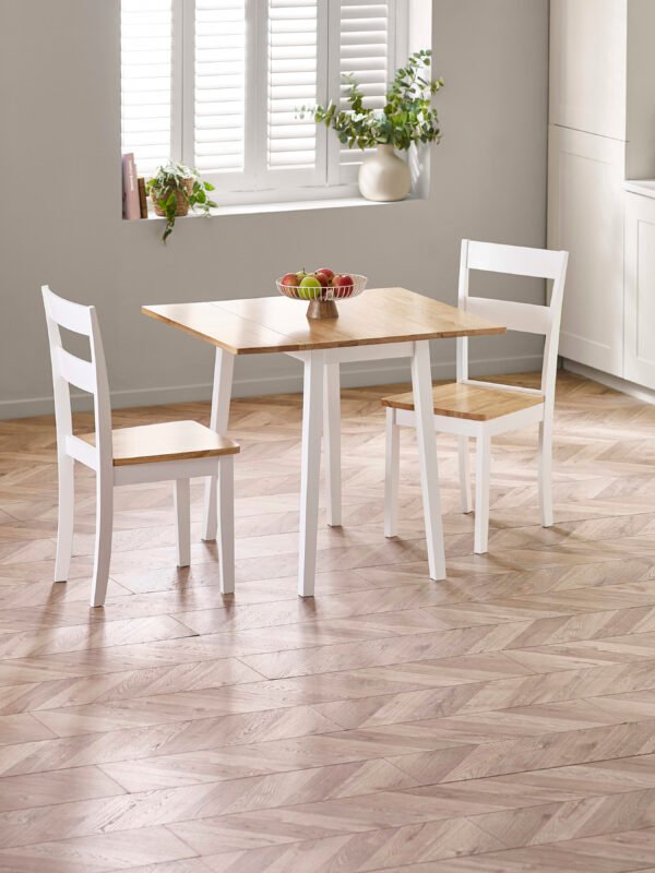 Linwood White and Oak 75 x 90cm Drop Leaf Extending Dining Table - Image 9