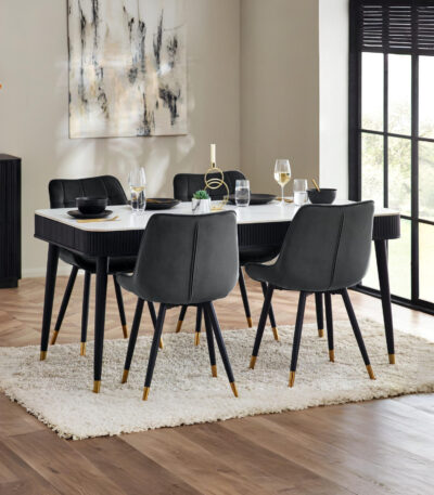 Louis Fluted Stone Top Dining Table With Drawers – Black