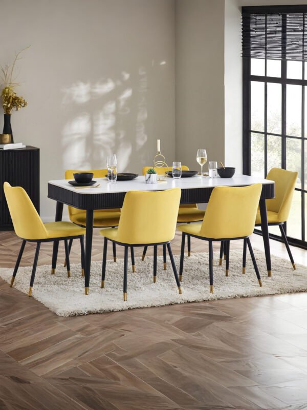 Louis Fluted Stone Top Dining Table With Drawers - Black - Image 12