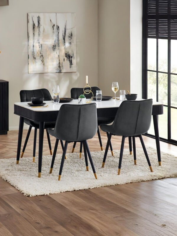 Louis Fluted Stone Top Dining Table With Drawers - Black - Image 13