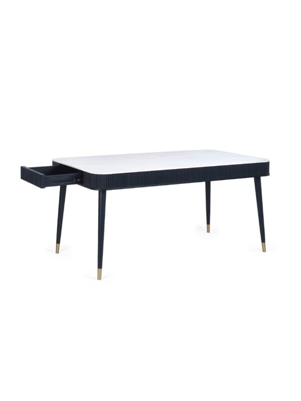 Louis Fluted Stone Top Dining Table With Drawers - Black - Image 2