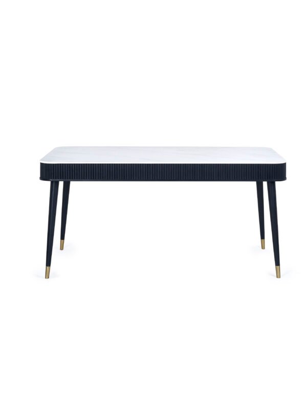 Louis Fluted Stone Top Dining Table With Drawers - Black - Image 3