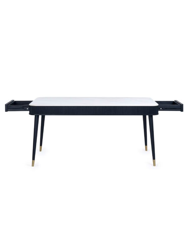 Louis Fluted Stone Top Dining Table With Drawers - Black - Image 4