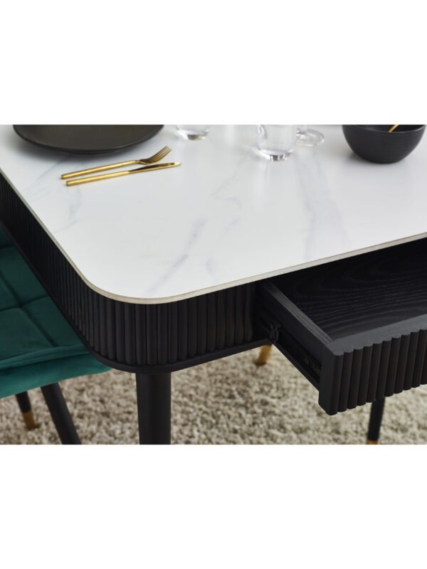Louis Fluted Stone Top Dining Table With Drawers - Black - Image 9
