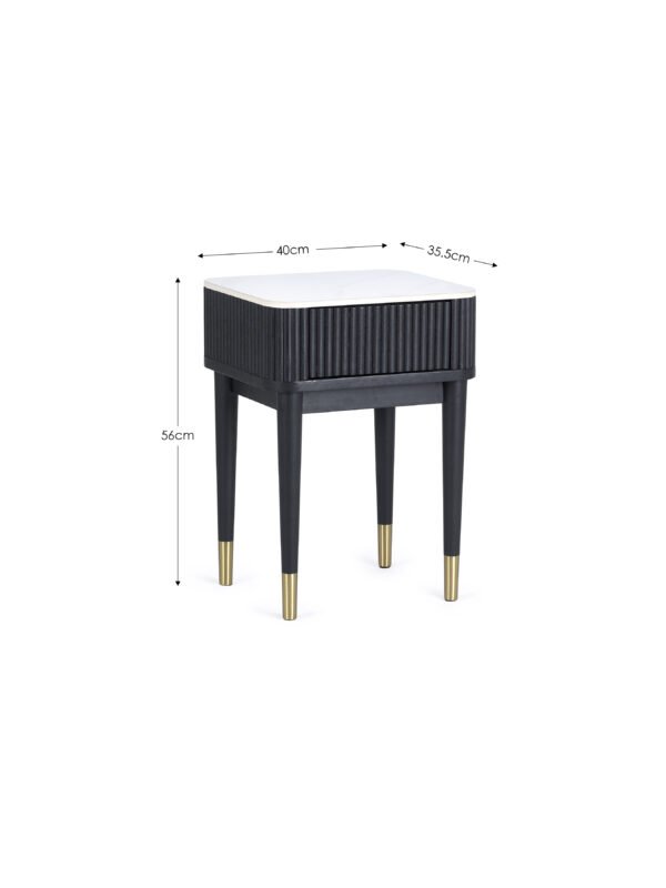 Louis Fluted Stone Top Lamp Table With Drawer - Black - Image 10