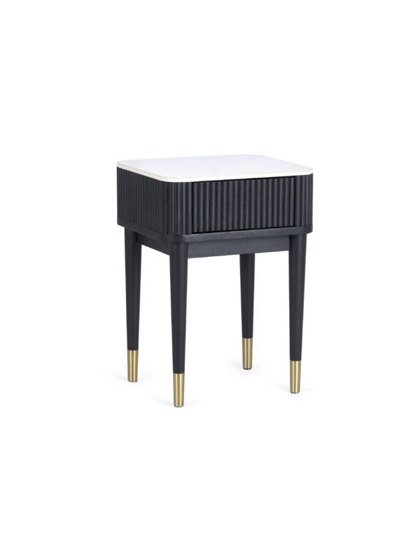 Louis Fluted Stone Top Lamp Table With Drawer - Black - Image 3