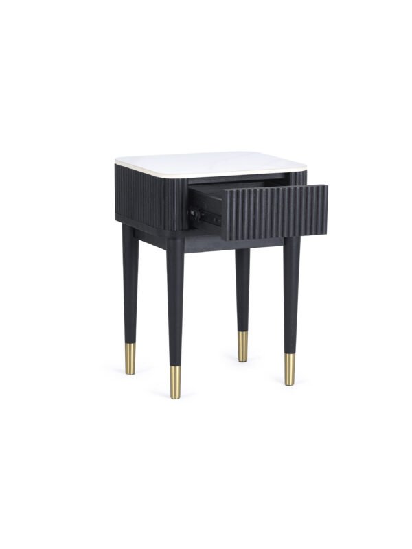 Louis Fluted Stone Top Lamp Table With Drawer - Black - Image 4