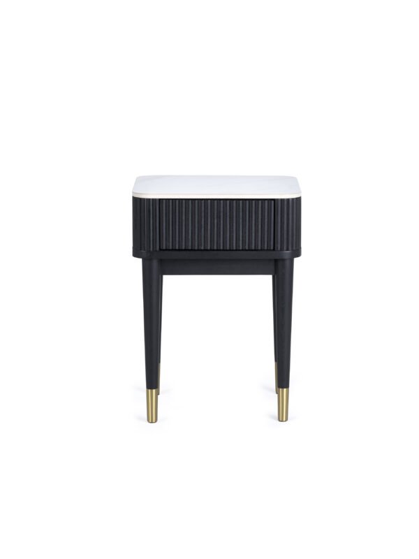 Louis Fluted Stone Top Lamp Table With Drawer - Black - Image 5
