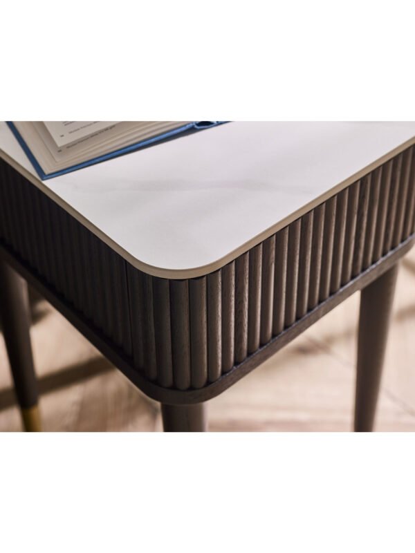 Louis Fluted Stone Top Lamp Table With Drawer - Black - Image 7