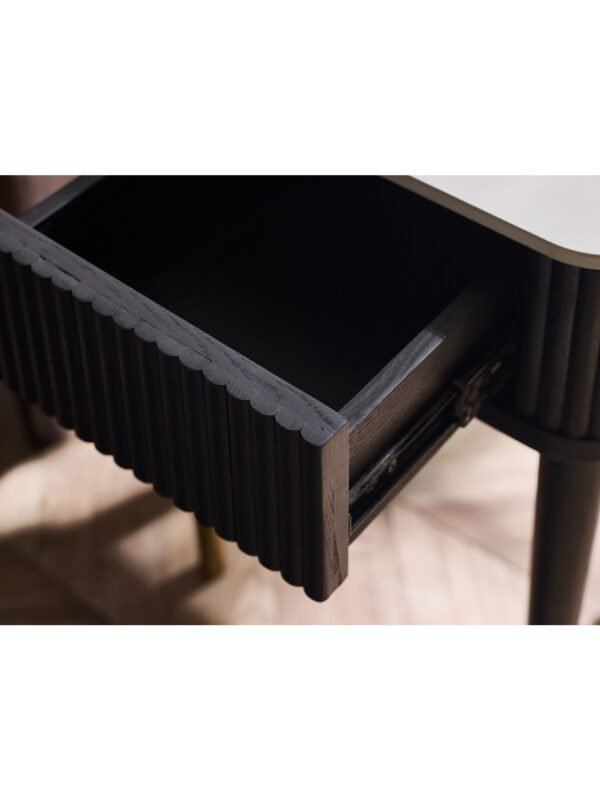 Louis Fluted Stone Top Lamp Table With Drawer - Black - Image 9