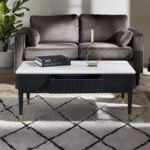 Louis Fluted Stone Top Coffee Table With 2 Drawers – Black