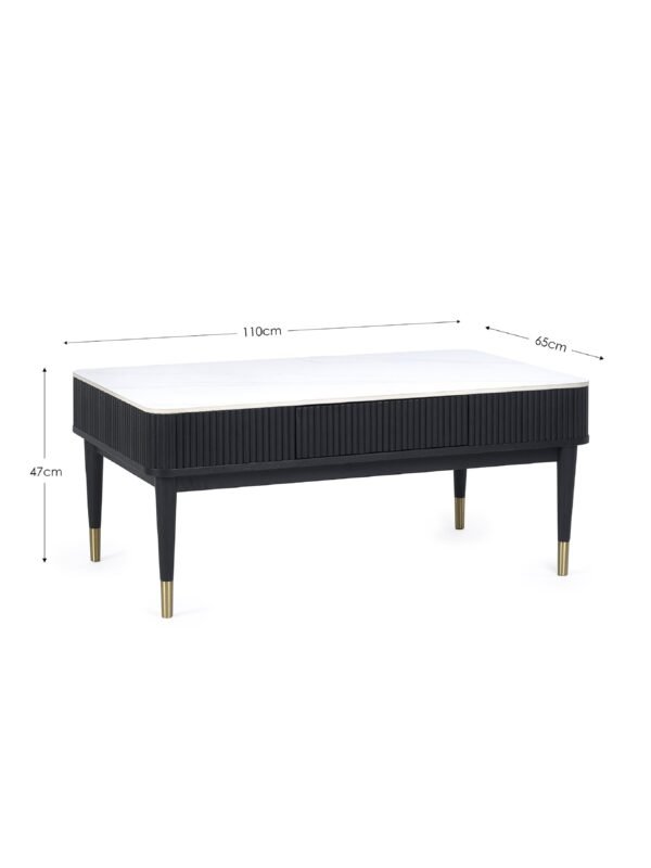 Louis Fluted Stone Top Coffee Table With 2 Drawers - Black - Image 12