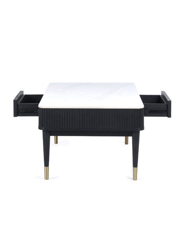 Louis Fluted Stone Top Coffee Table With 2 Drawers - Black - Image 13