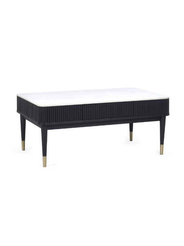 Louis Fluted Stone Top Coffee Table With 2 Drawers - Black - Image 2