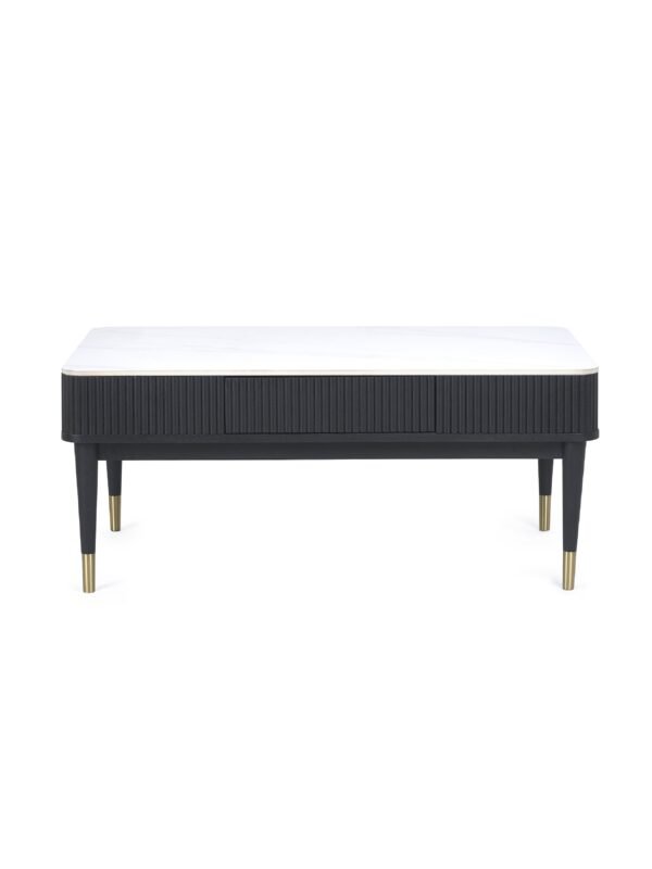 Louis Fluted Stone Top Coffee Table With 2 Drawers - Black - Image 3