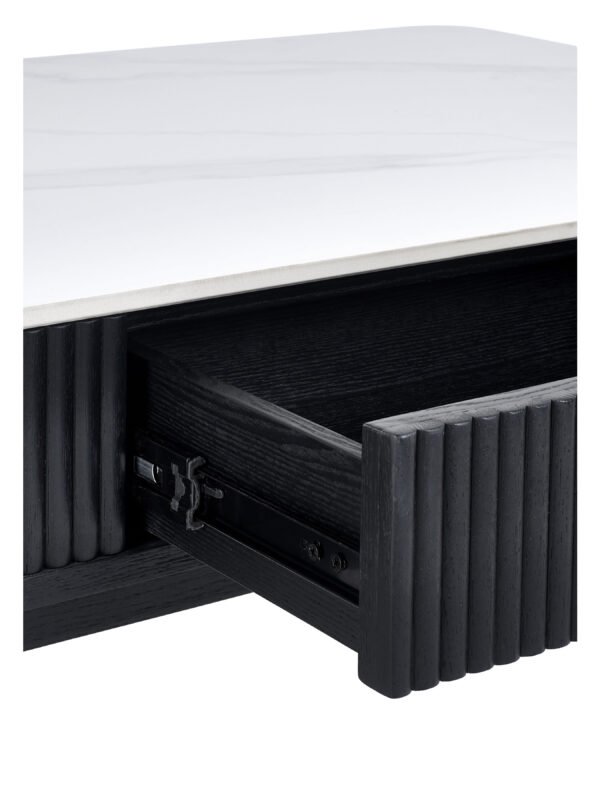 Louis Fluted Stone Top Coffee Table With 2 Drawers - Black - Image 7