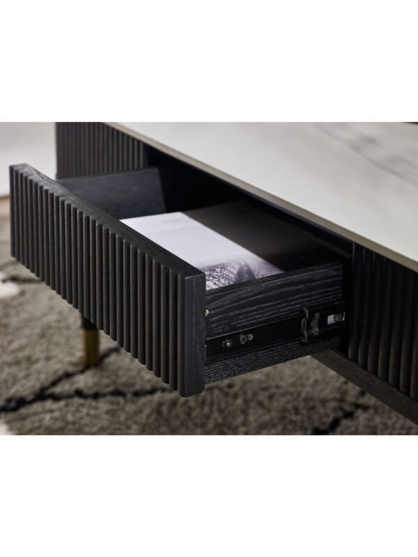 Louis Fluted Stone Top Coffee Table With 2 Drawers - Black - Image 8